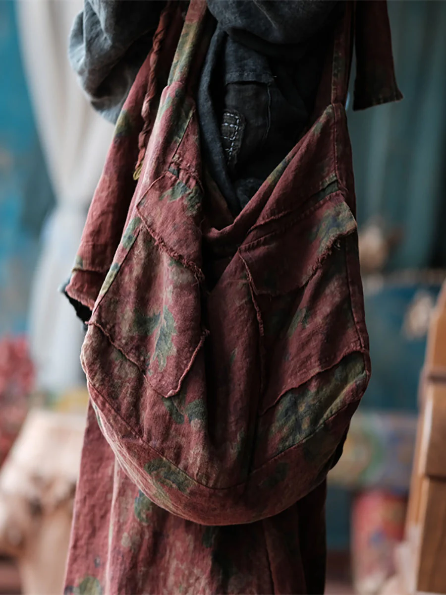 Retro Floral Spliced Linen Shoulder Bag - Image 5