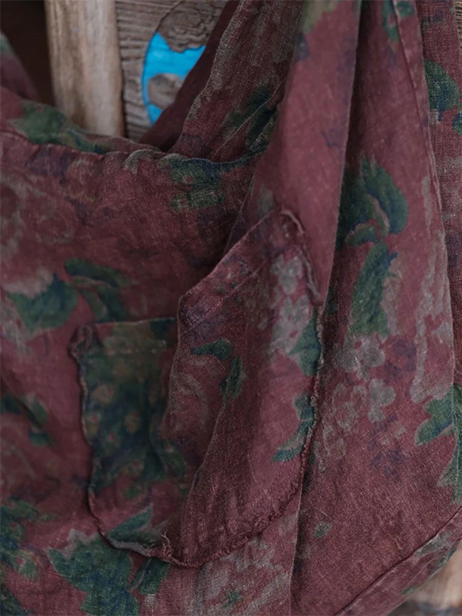 Retro Floral Spliced Linen Shoulder Bag - Image 8