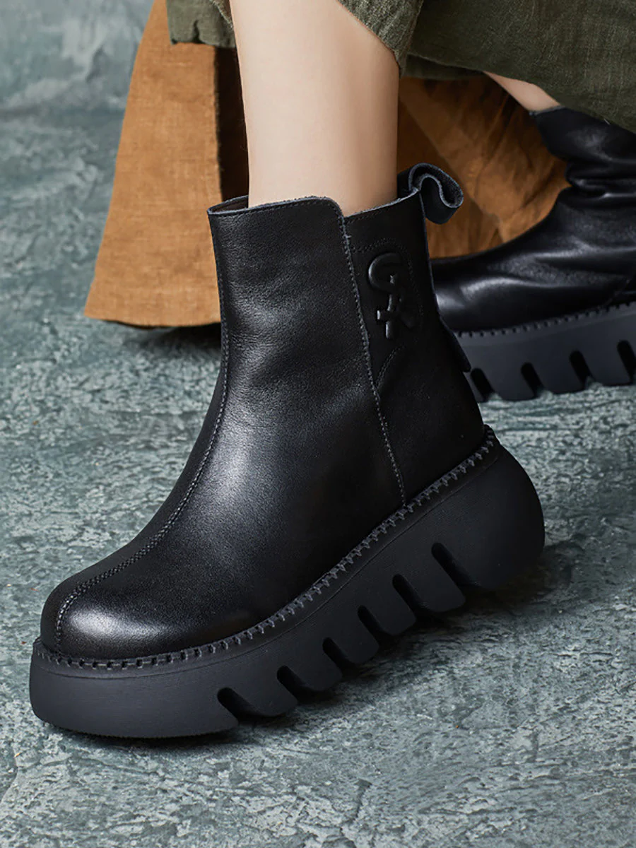 Retro Genuine Leather Platform Boots - Image 10