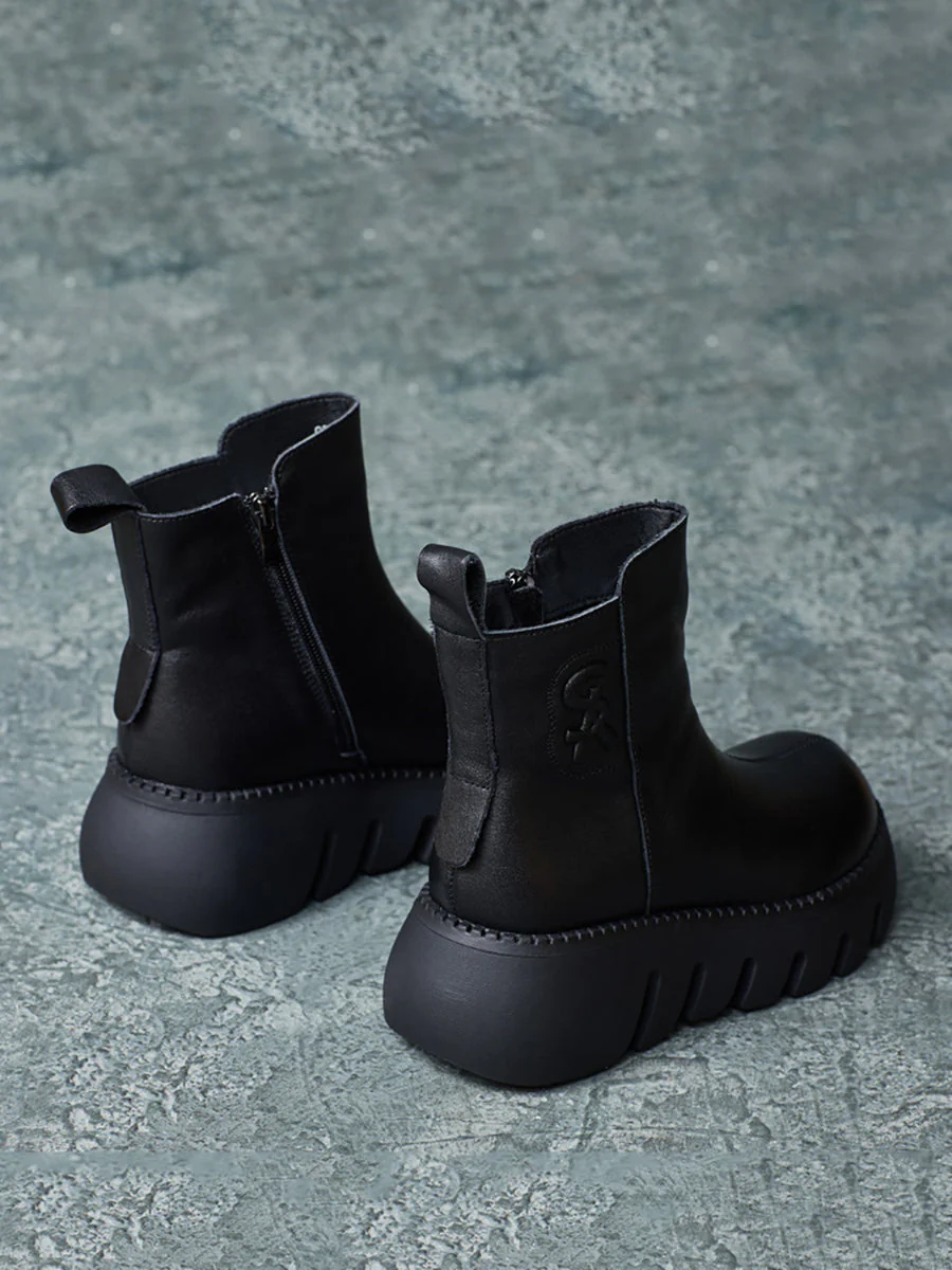Retro Genuine Leather Platform Boots - Image 4