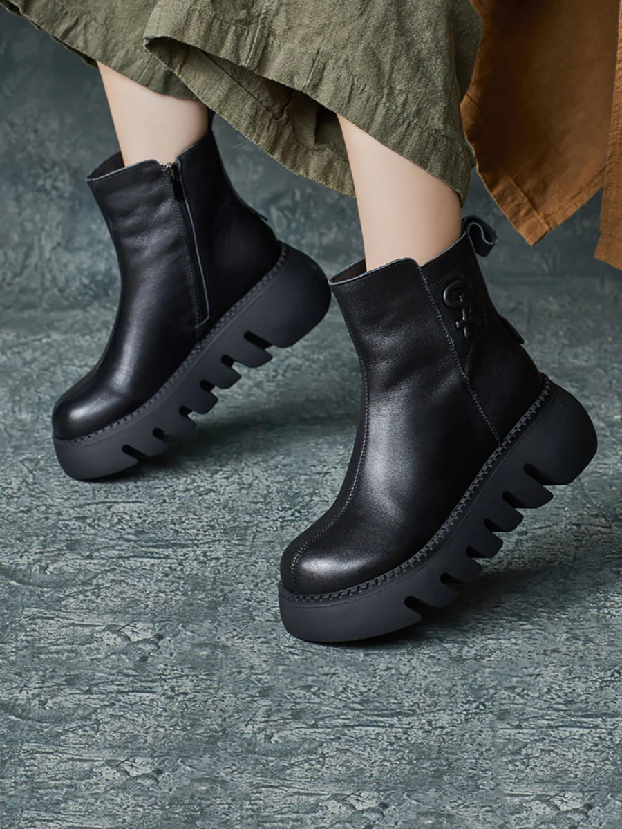 Retro Genuine Leather Platform Boots - Image 6