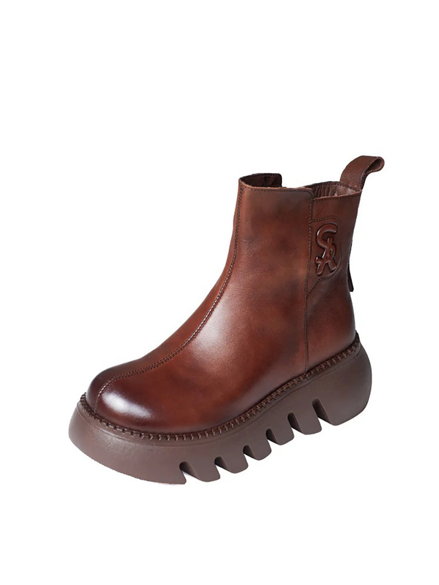 Retro Genuine Leather Platform Boots - Image 8