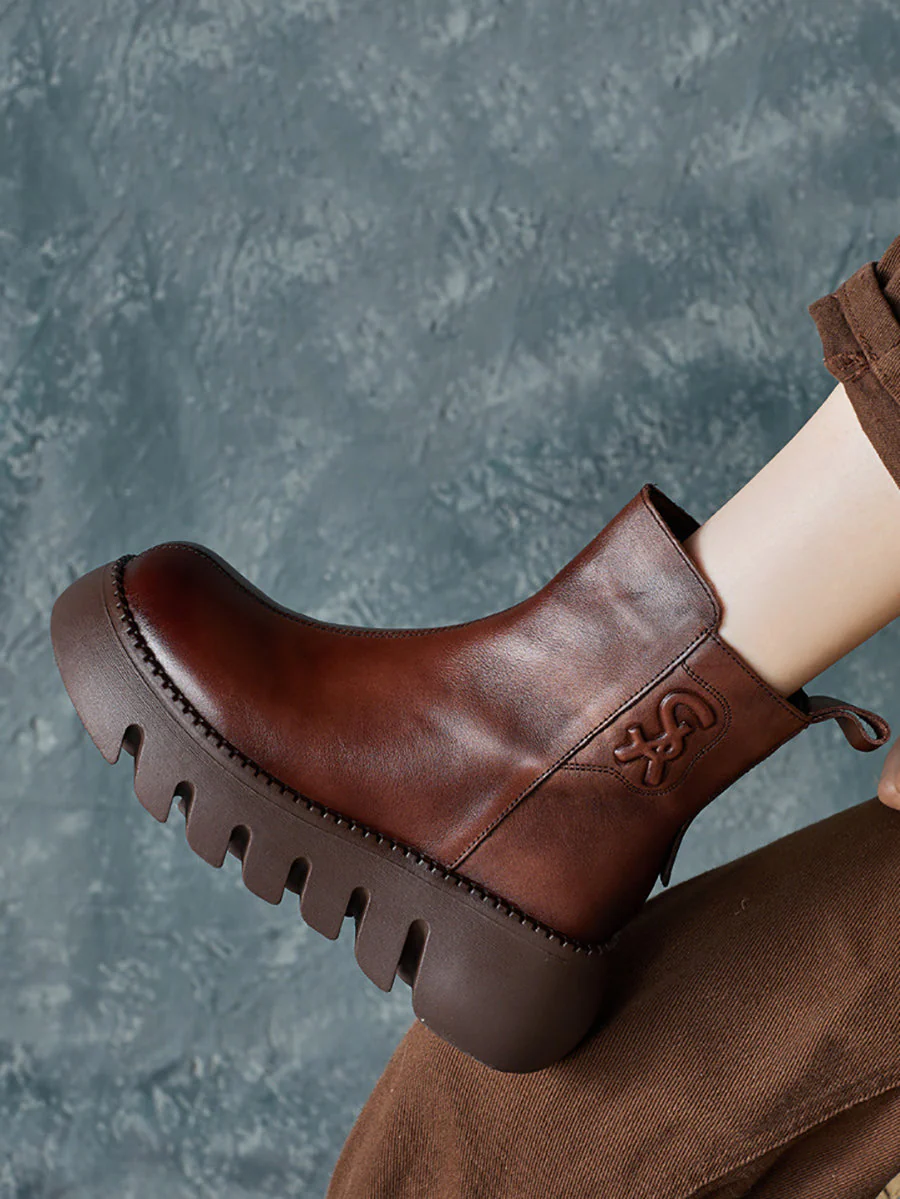 Retro Genuine Leather Platform Boots - Image 9