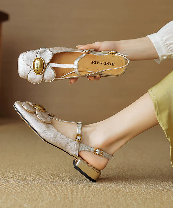 Retro Green Floral Splicing Walking Sandals - Image 3