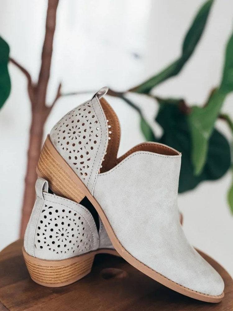 Retro Hollow Out Low Heel Boots - Image 3