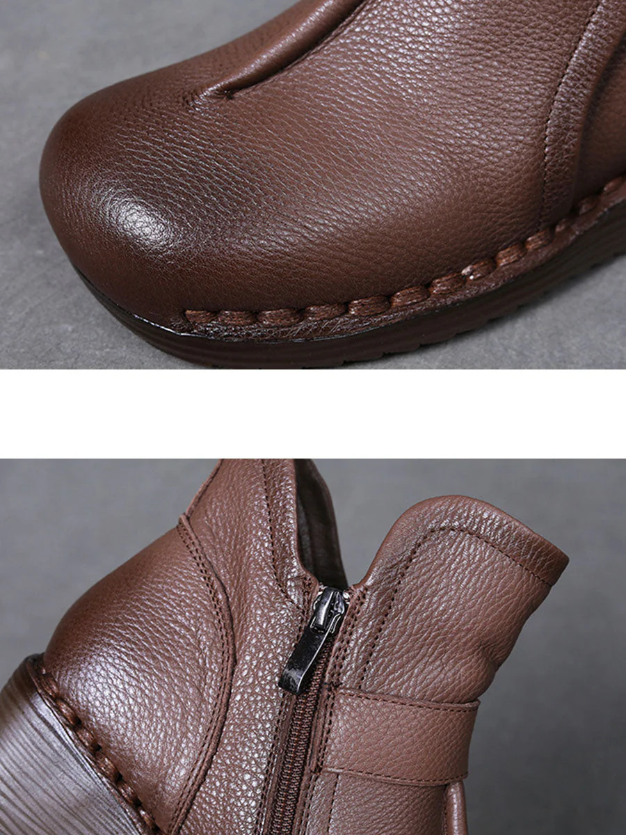 Retro Leather Spliced Mid Heel Ankle Boots - Image 8