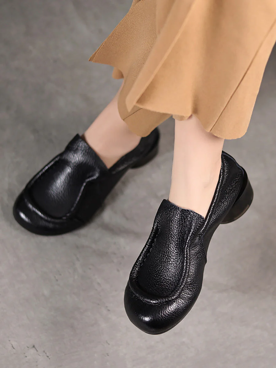 Retro Soft Genuine Leather Low Heel Shoes - Image 3