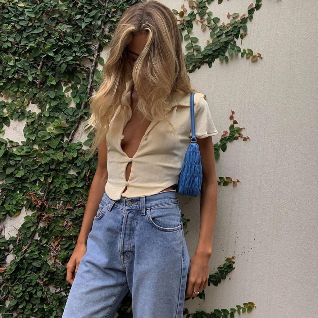 Collared Short Sleeve Button Up Crop Top - Beige - Image 2