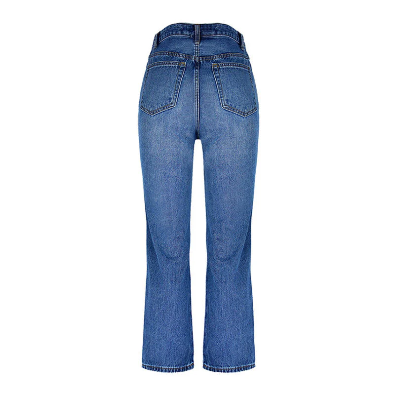 High Waist Faded Straight Flare Leg Jeans - Black - Image 5