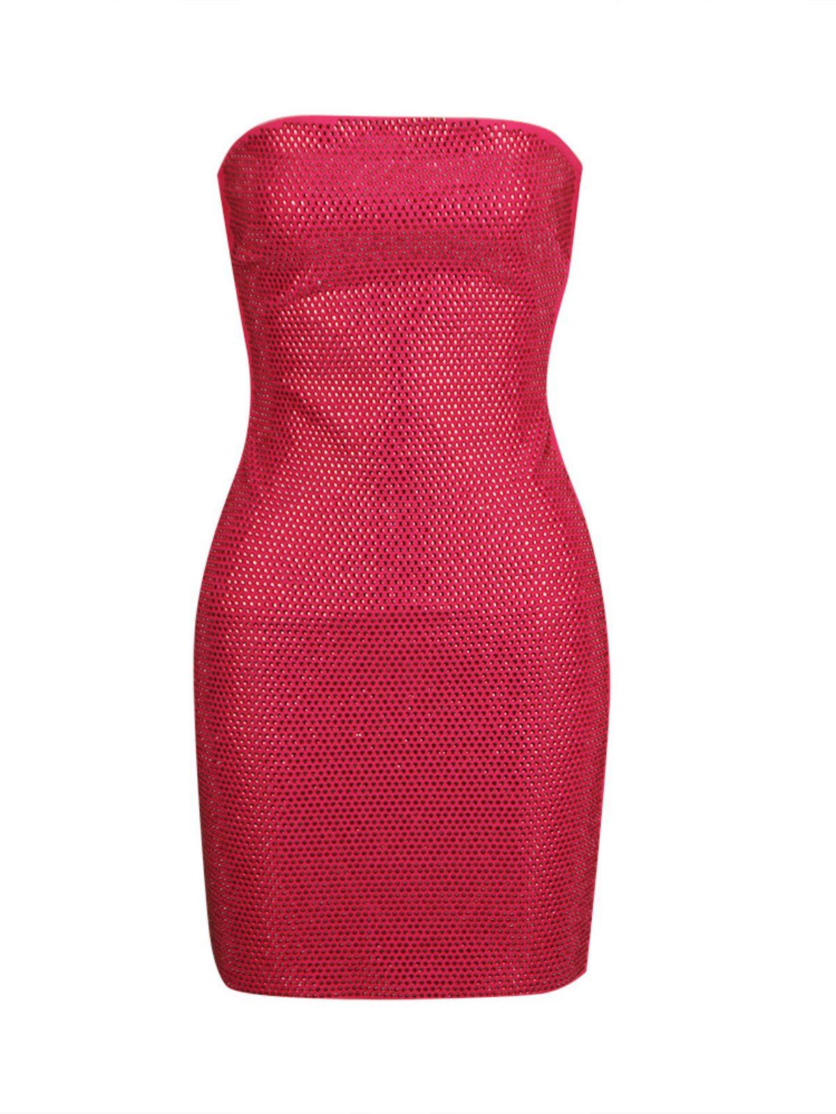 Rheya Strapless Bandage Dress In Hot Pink - Image 6