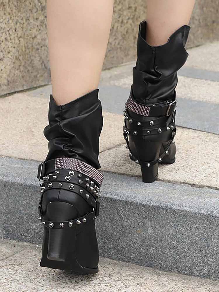 Rhinestone Buckle Ankle Boots - Image 10
