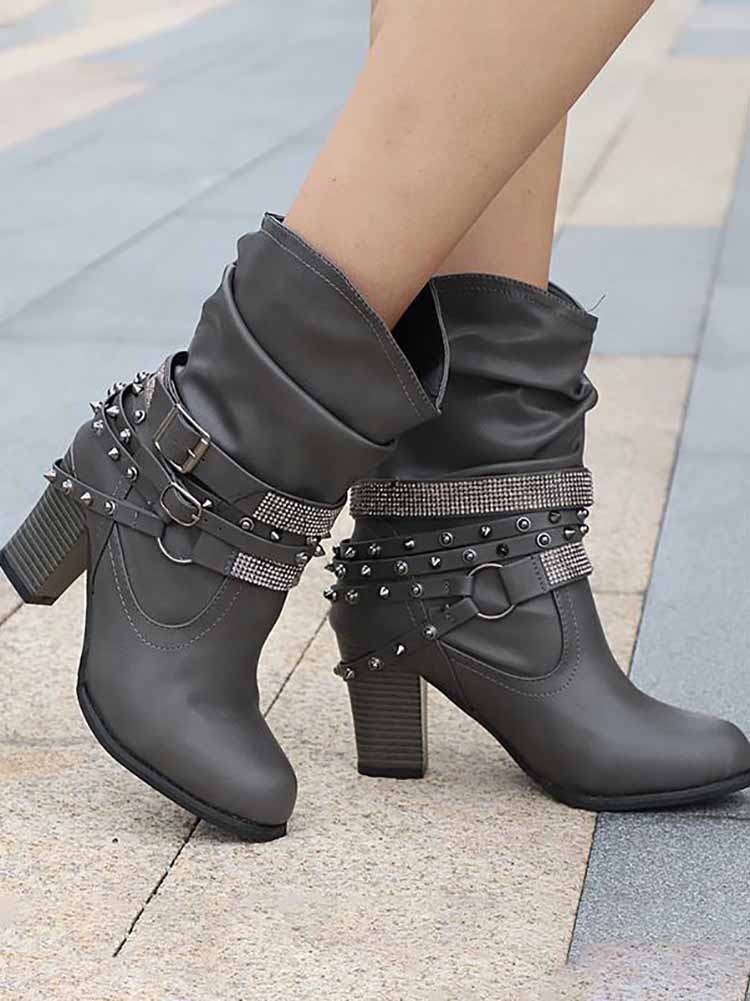 Rhinestone Buckle Ankle Boots - Image 14