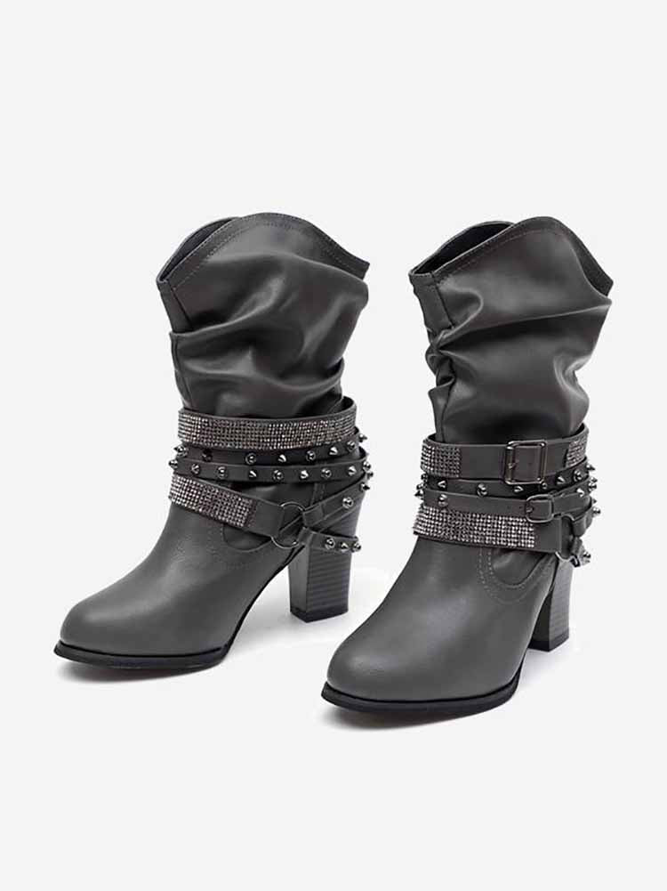 Rhinestone Buckle Ankle Boots - Image 15