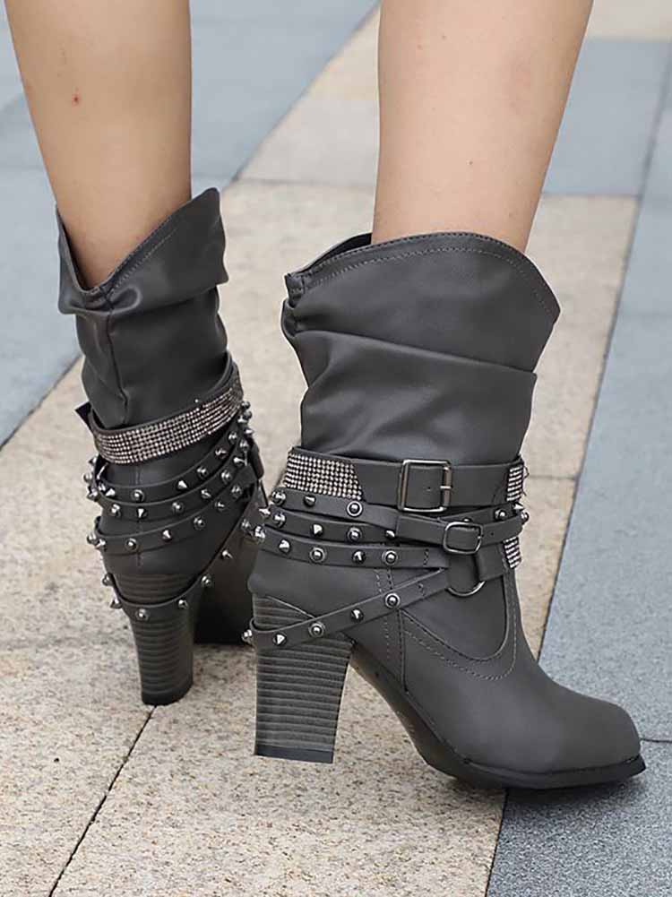 Rhinestone Buckle Ankle Boots - Image 16