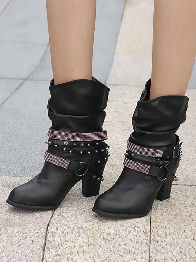 Rhinestone Buckle Ankle Boots - Image 7