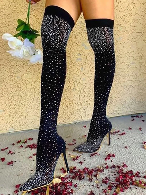 Rhinestone Decor Thigh High Boots - Image 3