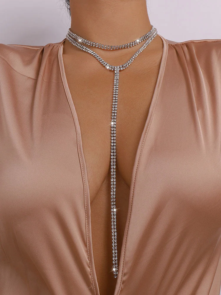 Rhinestone Decor Y Lariat Necklace - Image 10