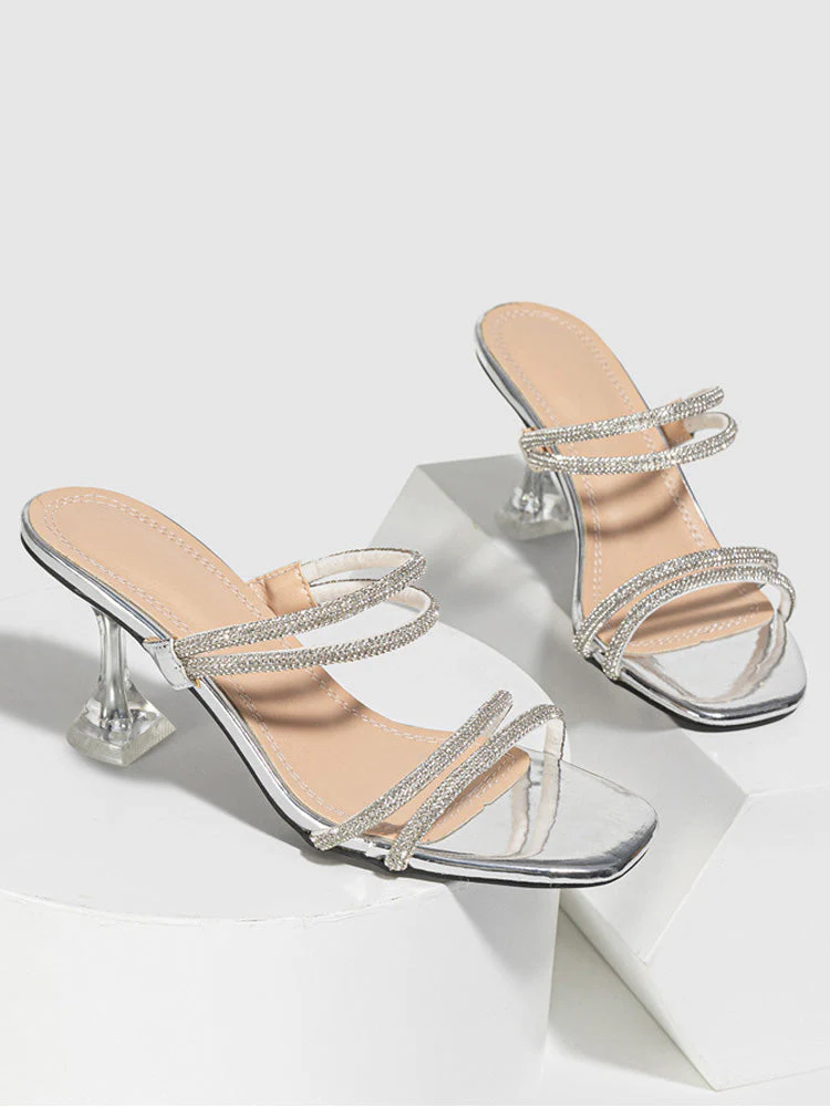 Rhinestone Heeled Sandals ï¼?Slides - Image 3