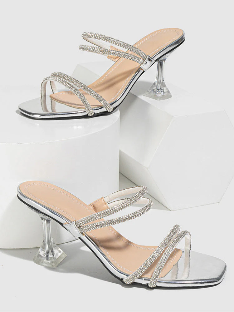 Rhinestone Heeled Sandals ï¼?Slides - Image 4