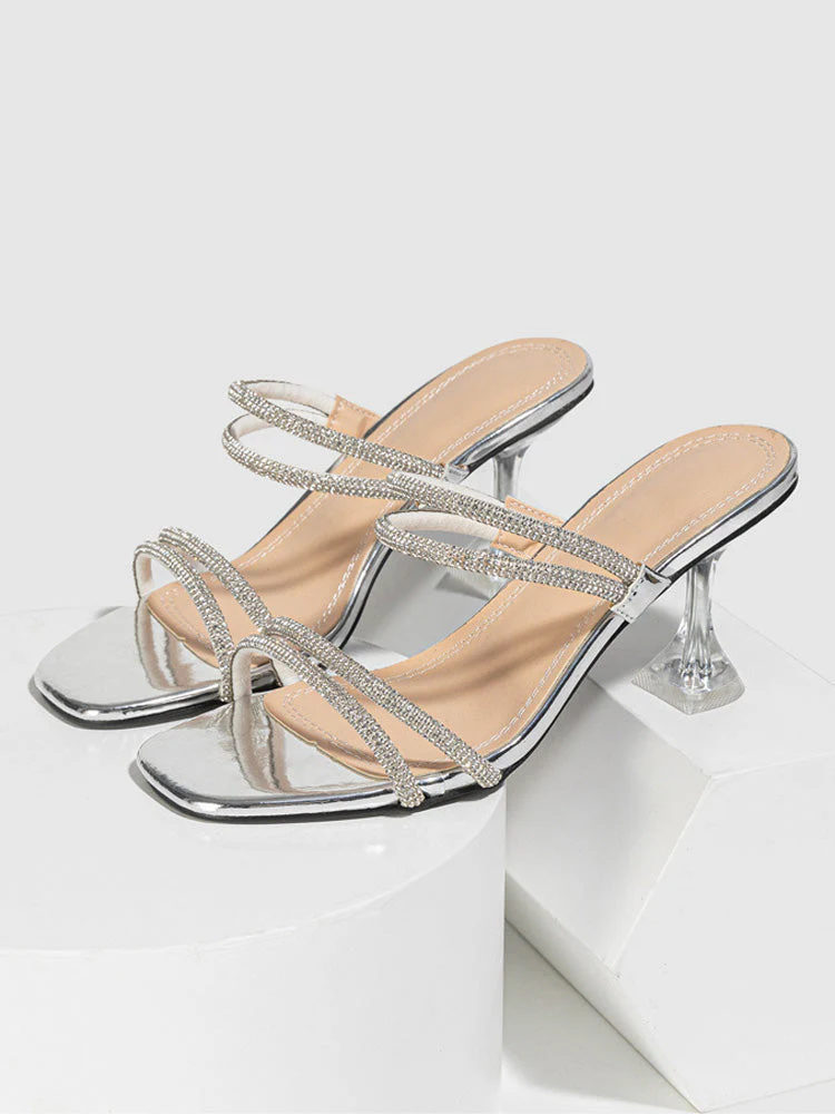 Rhinestone Heeled Sandals ï¼?Slides - Image 5