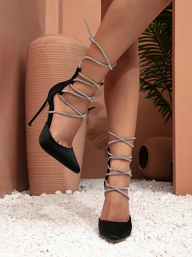 Rhinestone Lace-up Heels - Image 17