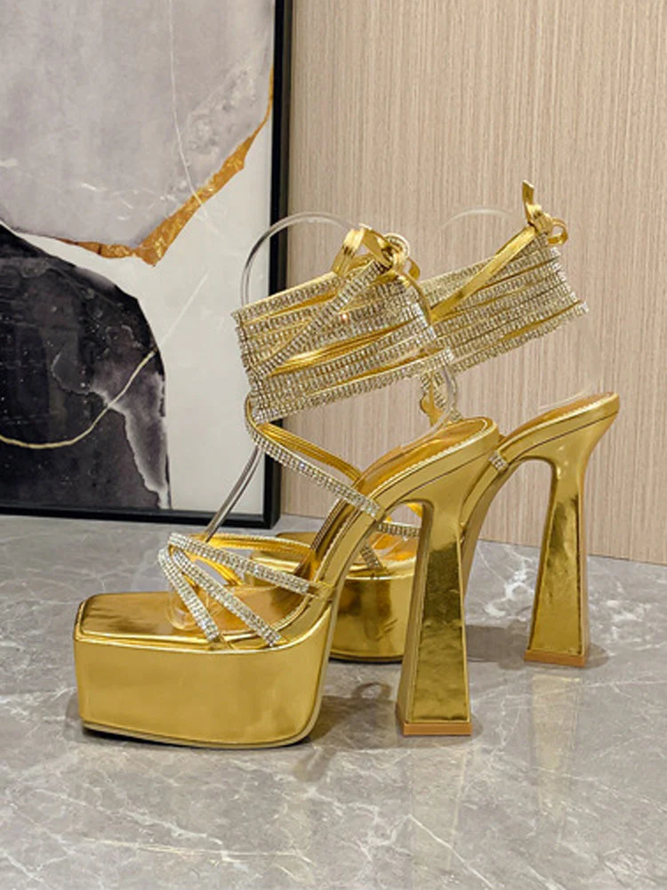 Rhinestone Lace-up Platform Heels - Image 3