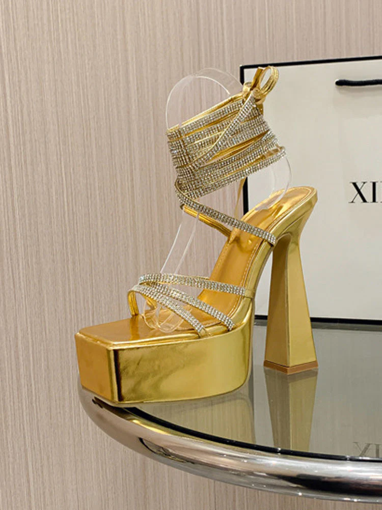 Rhinestone Lace-up Platform Heels - Image 4