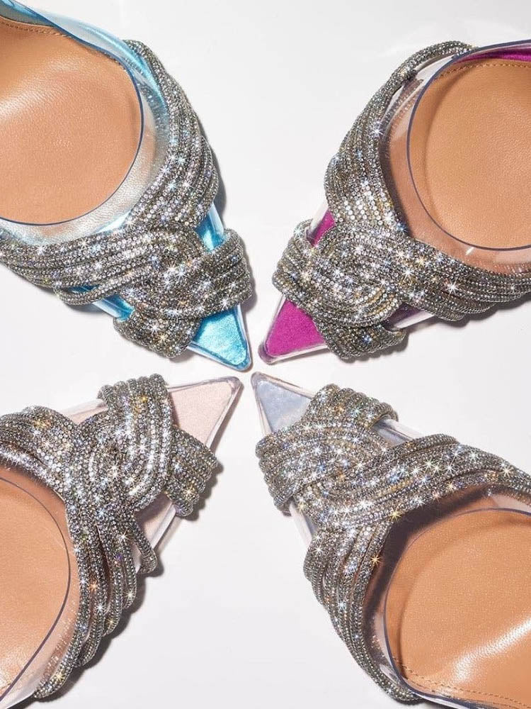 Rhinestone Pointed Toe Crystal Clear Heels - Image 13