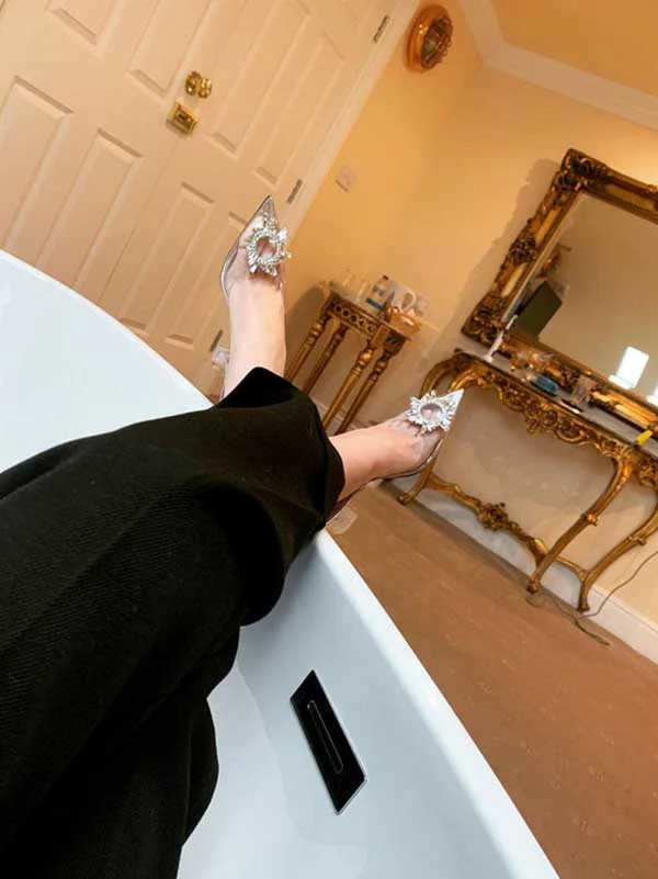 Rhinestone Pointed Toe Transparent Heels - Image 4