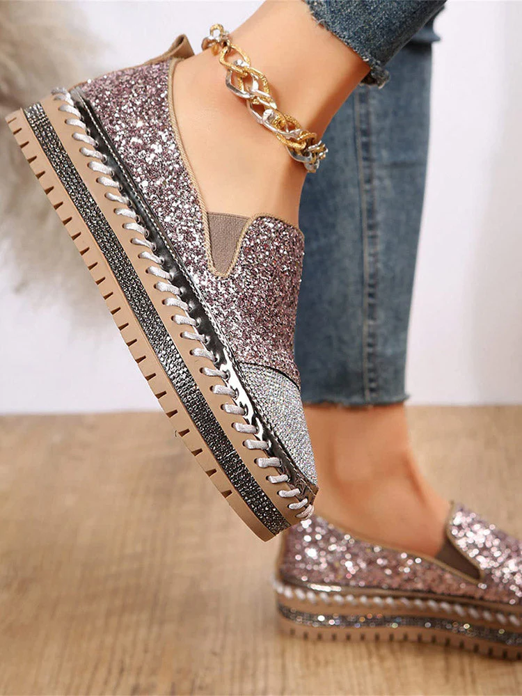 Rhinestone Sequin Slip-on Loafer Shoes - Image 10