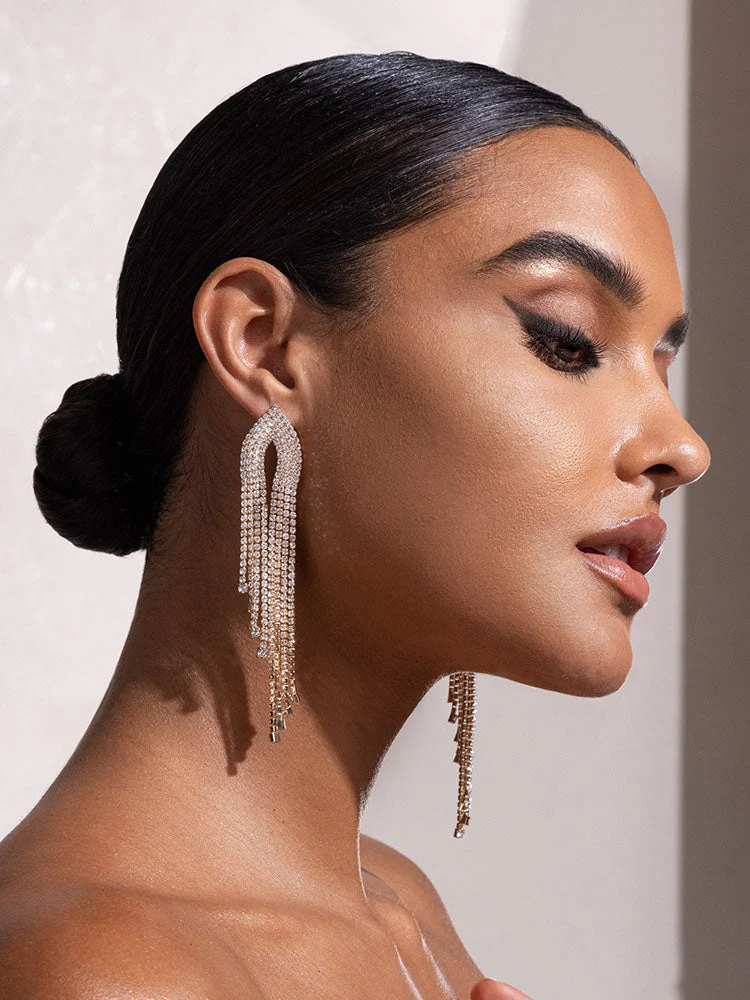 Rhinestone Tassel Earrings - Image 2