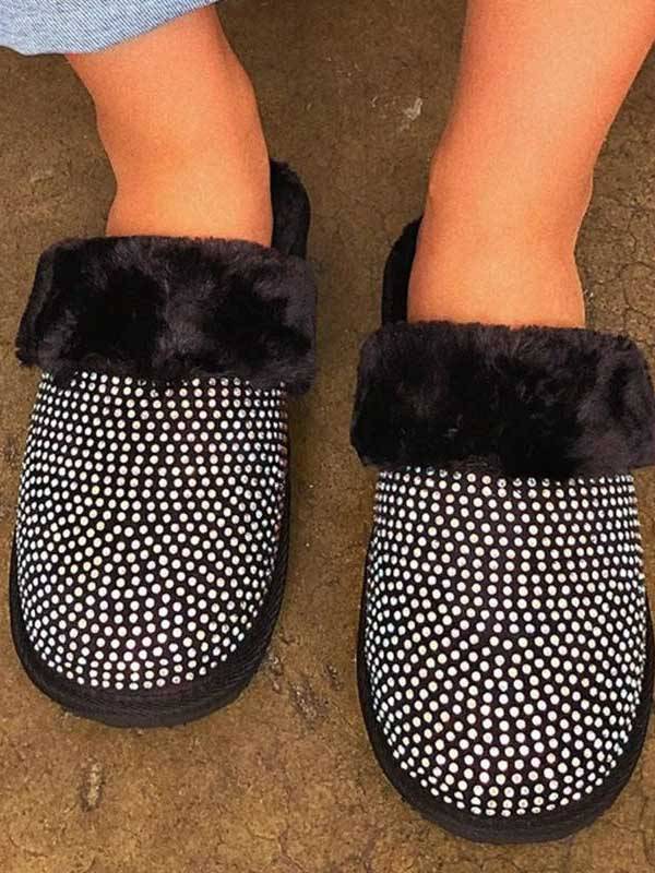 Rhinestones Warm Furry Slippers - Image 12