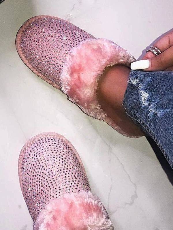 Rhinestones Warm Furry Slippers - Image 3