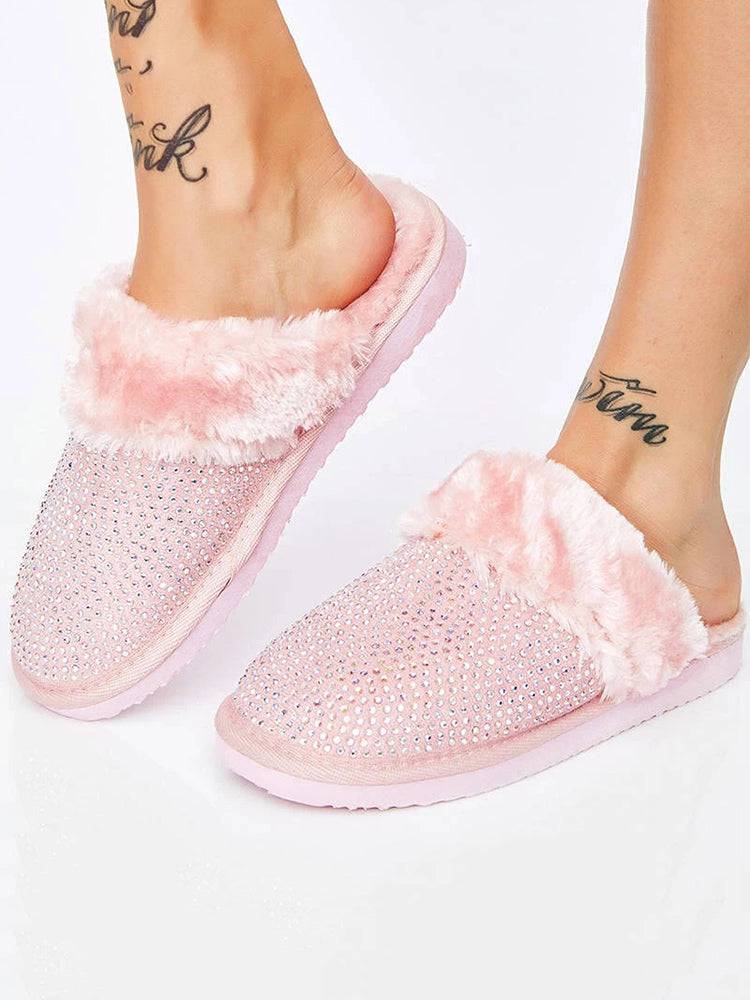 Rhinestones Warm Furry Slippers - Image 4