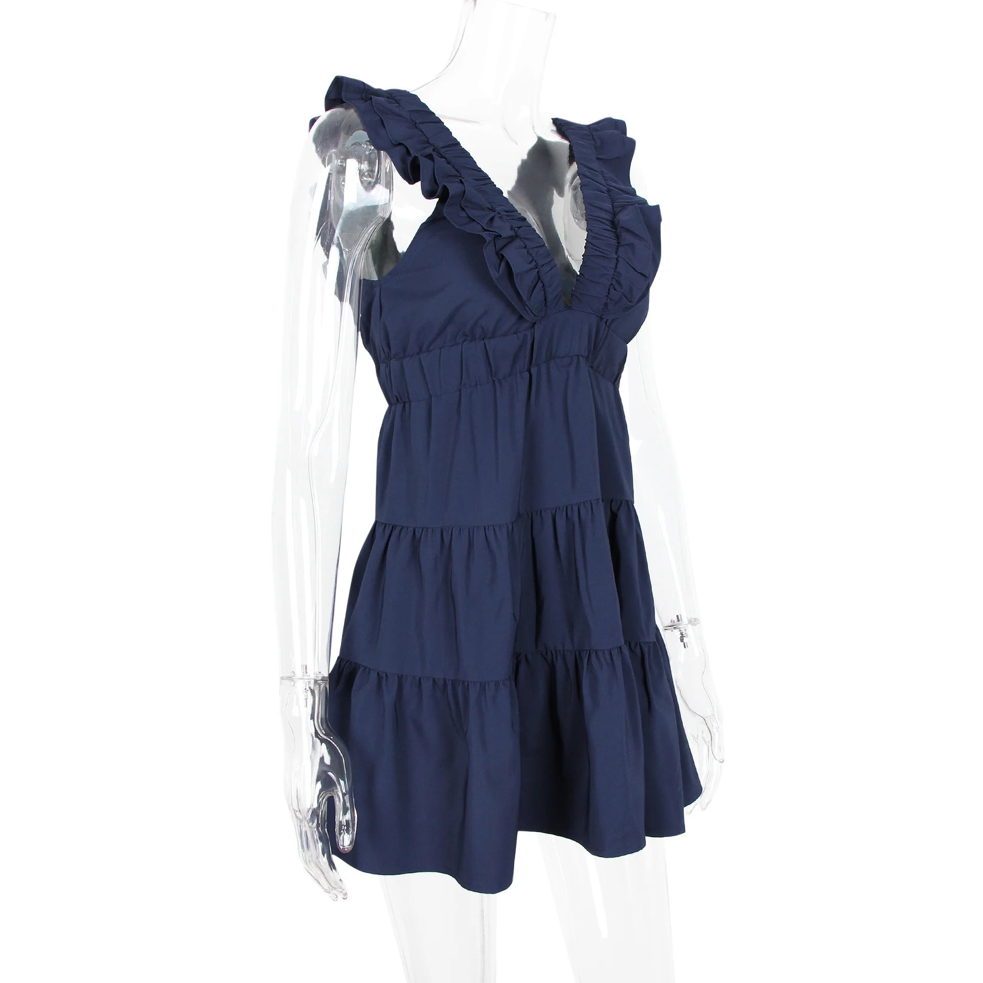 Ruffled Deep V Fitted Backless Dress - Image 10