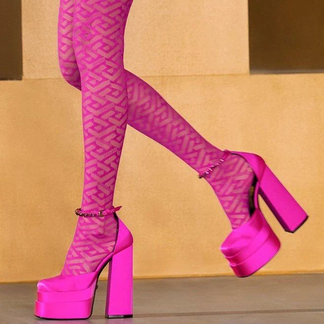 Runaway Double Platform Crystal Strap Satin Pumps - Image 4