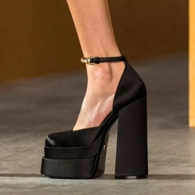 Runaway Double Platform Crystal Strap Satin Pumps - Image 6