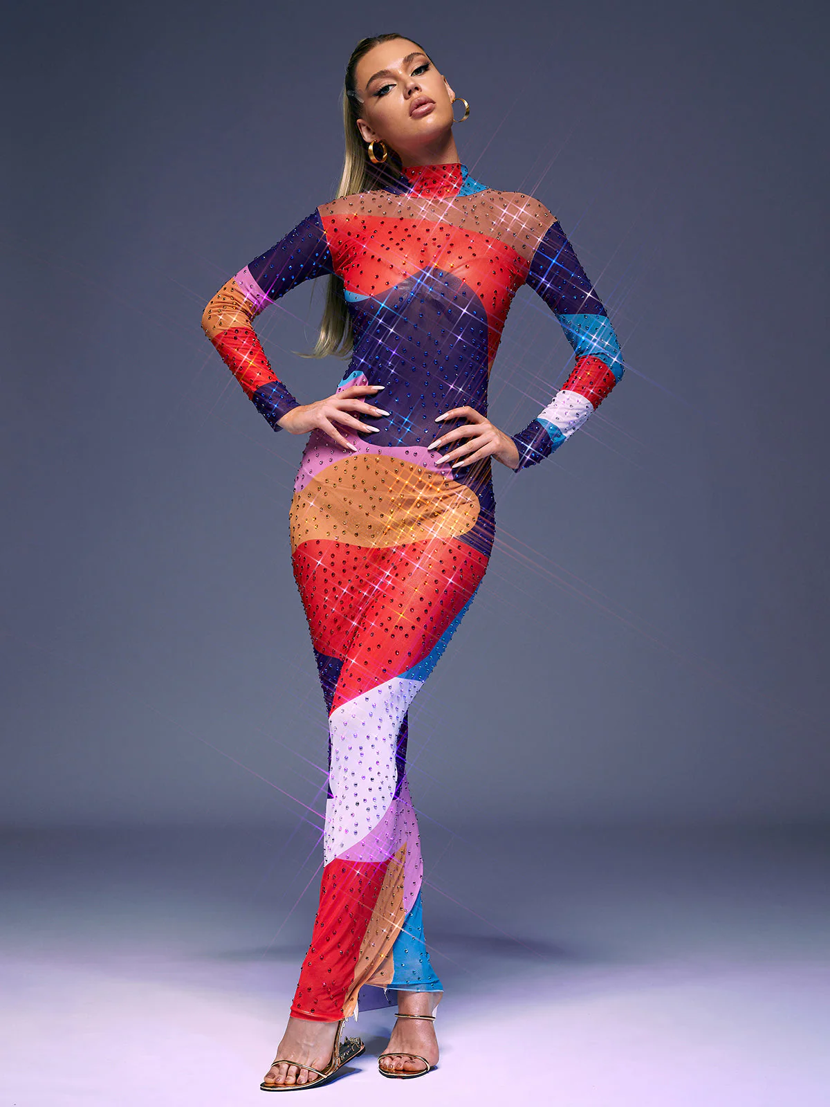 Saanvi Long Sleeve Multi Rhinestone Maxi Dress - Image 2