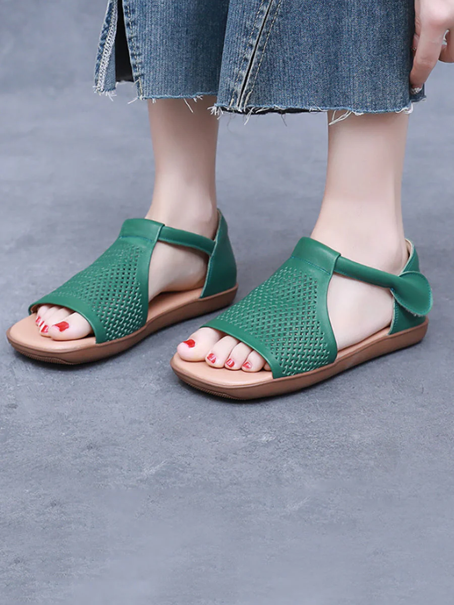 Sandals Leather Flat Hollow Out Casua - Image 2