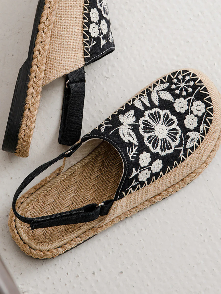 Sandals Linen Embroidery Ethnic Flower - Image 5