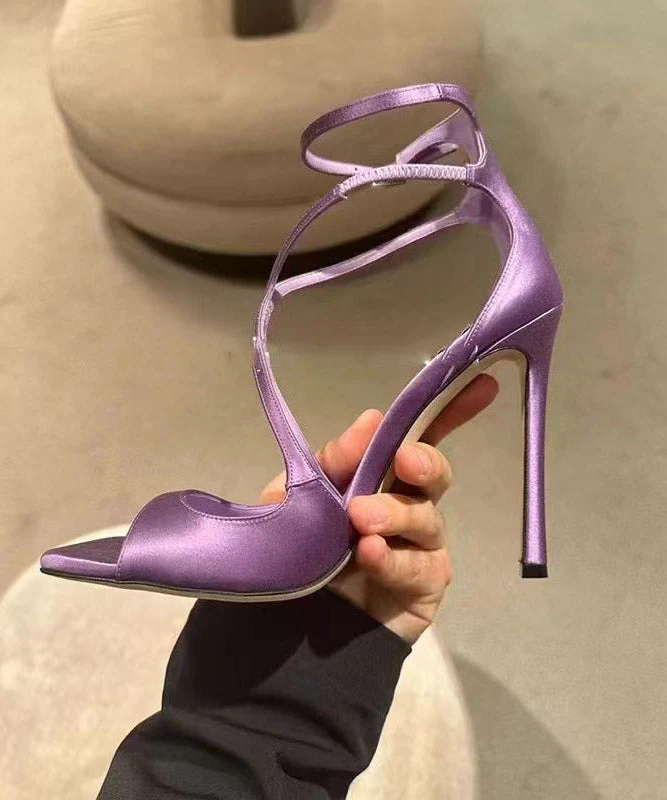 Sandals Purple Toe Satin Stiletto Peep Splicing - Image 2