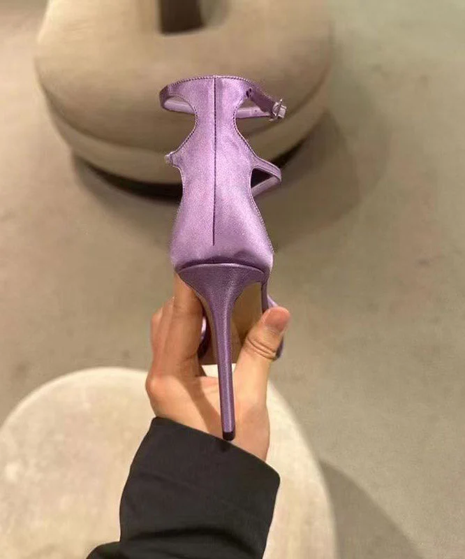 Sandals Purple Toe Satin Stiletto Peep Splicing - Image 4
