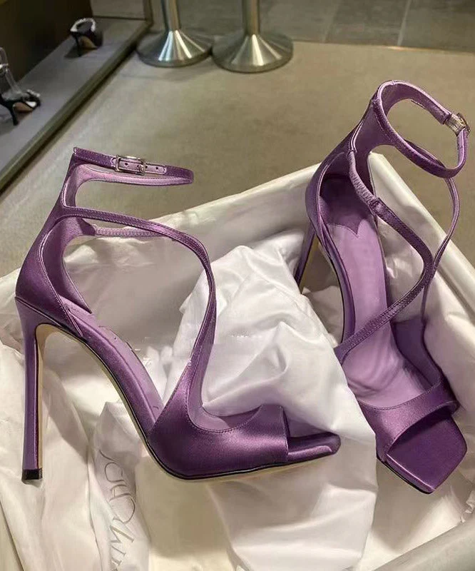 Sandals Purple Toe Satin Stiletto Peep Splicing - Image 5