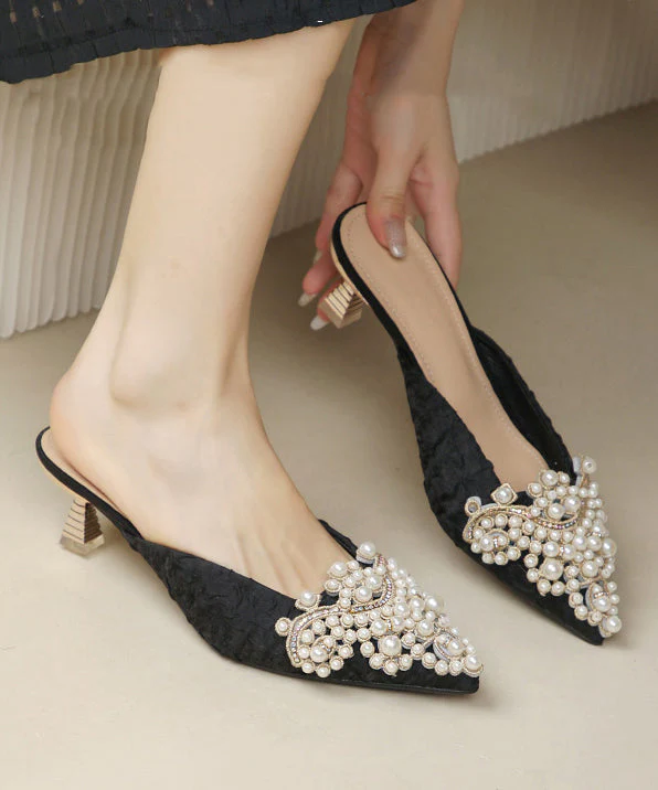 Sandals Slide Splicing Blue Pointed Elegant Heel Nail High Bead - Image 2