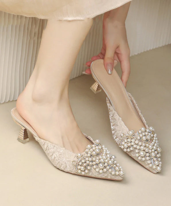 Sandals Slide Splicing Blue Pointed Elegant Heel Nail High Bead - Image 3