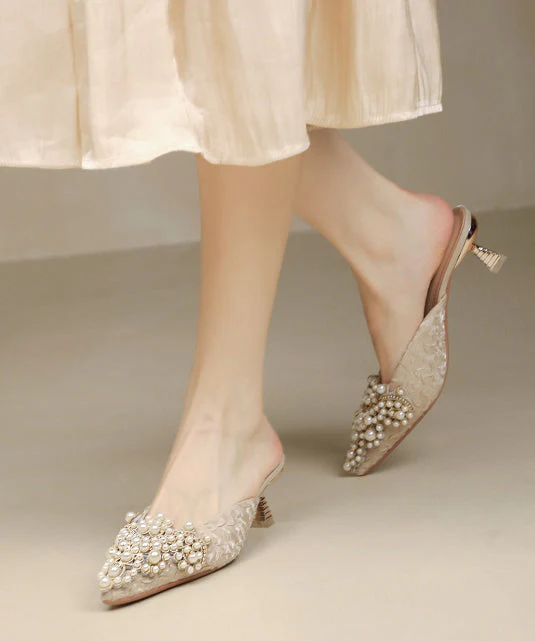 Sandals Slide Splicing Blue Pointed Elegant Heel Nail High Bead - Image 5