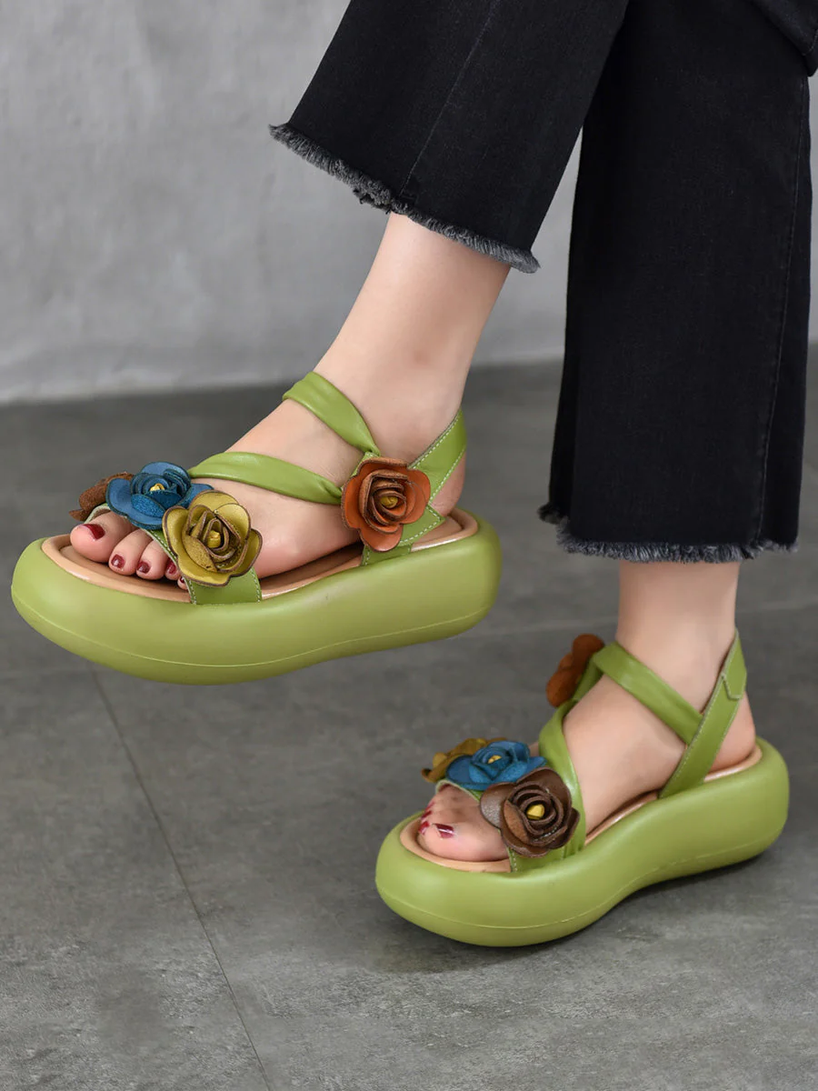 Sandals Vintage FLower Platform Leather - Image 2