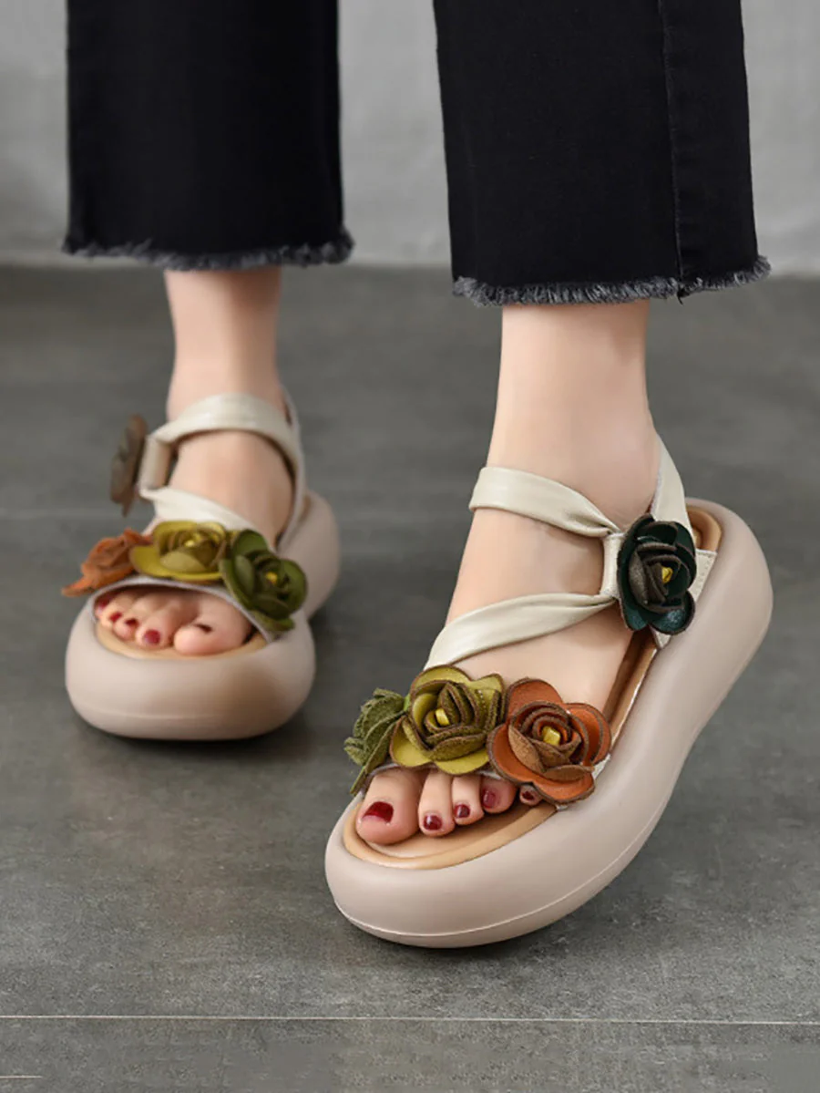 Sandals Vintage FLower Platform Leather - Image 3