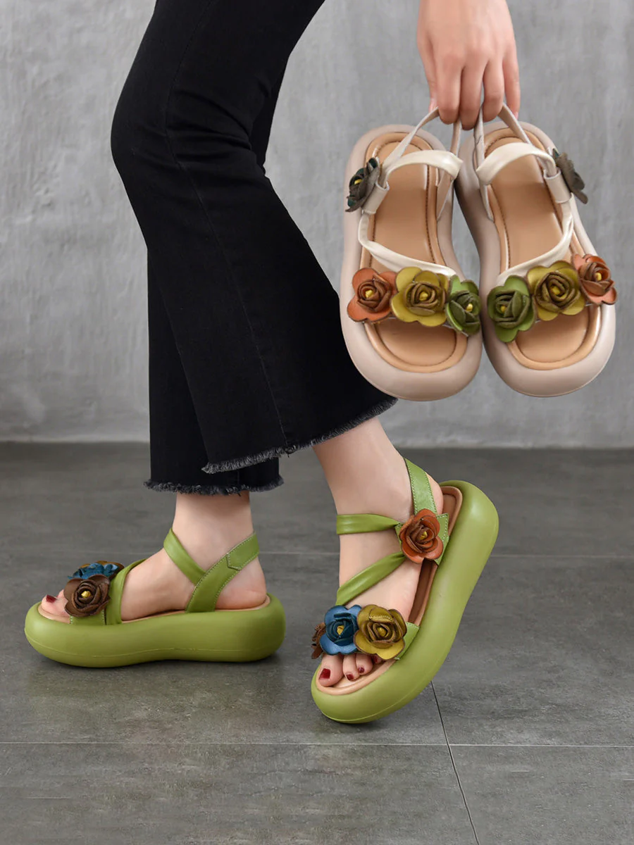 Sandals Vintage FLower Platform Leather - Image 4