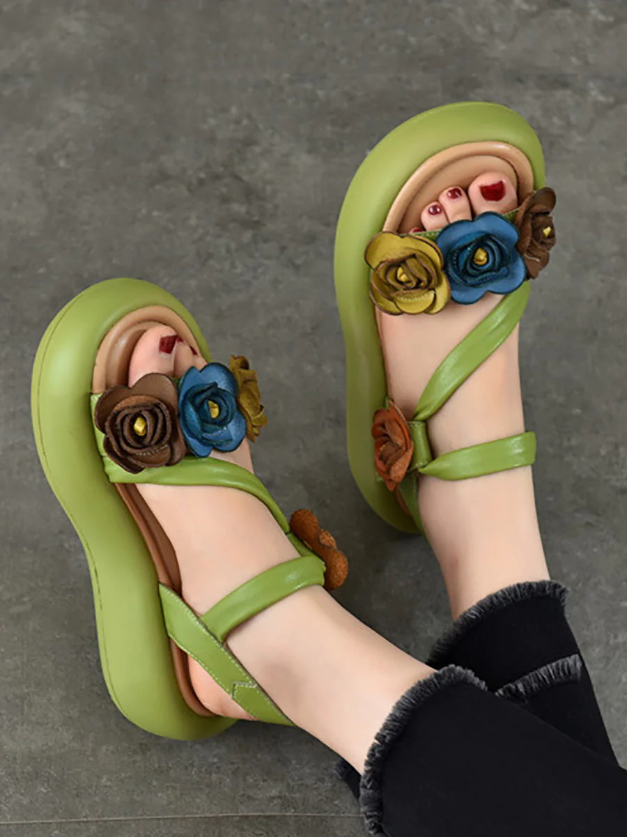 Sandals Vintage FLower Platform Leather - Image 5
